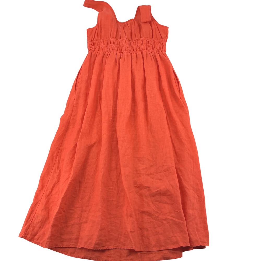 Womens J.Crew Summer Gauzy Linen Maxi Dress XL Orange Smocked Waist Boho - Picture 12 of 13